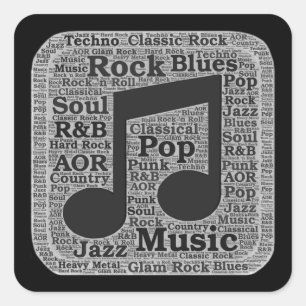 Vintage Schwarz-Weiß-Musik Genres Quadratischer Aufkleber