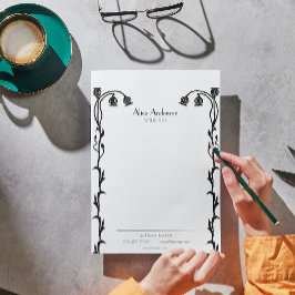 Vintage Schwarz-Weiß-Nouveau-Wildblume Briefbogen