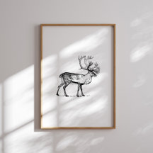 Vintage Schwarz-Weiß-Rentierwand Ar