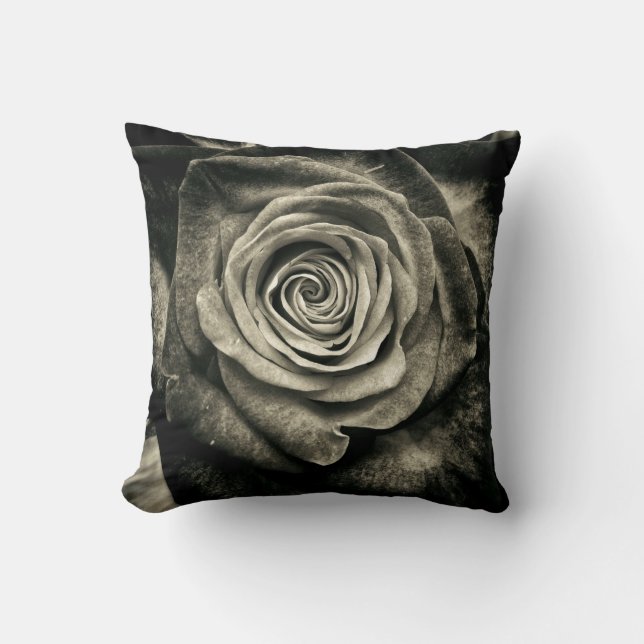 Vintage Schwarz-Weiß-Rose Kissen (Vorderseite)