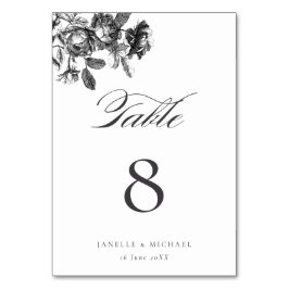 Vintage Schwarz-Weiß-Rosen-Toile-Hochzeit Tischnummer
