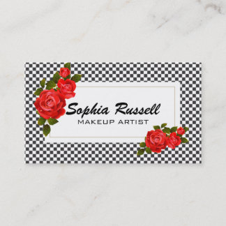 Vintage Schwarz-Weiß-Schachbretter-Rose Visitenkarte