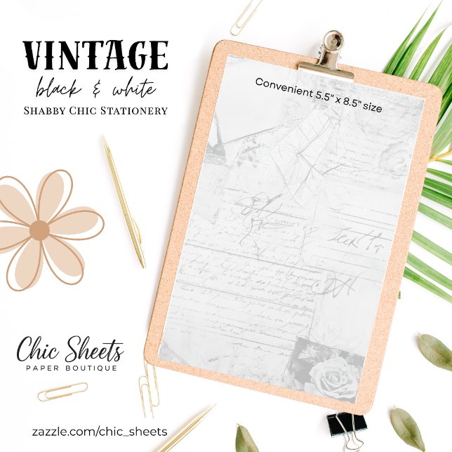 Vintage Schwarz-Weiß-Shabby-Chic-Schreibwaren Briefpapier (Von Creator hochgeladen)