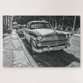 Vintage Schwarz-Weiß-Taxi-Straße-Szene