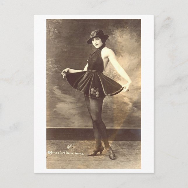 Vintage Schwarz-Weiß-Vaudeville-Tänzerin Postkarte (Vorderseite)