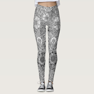 Vintage Schwarz Weiß William Morris's Corncockle Leggings