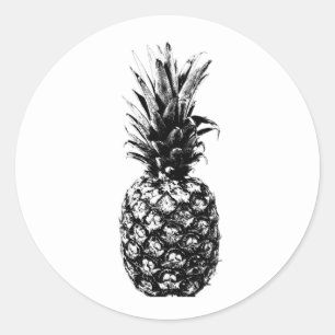 Vintage Schwarz-weiße Ananas Runder Aufkleber