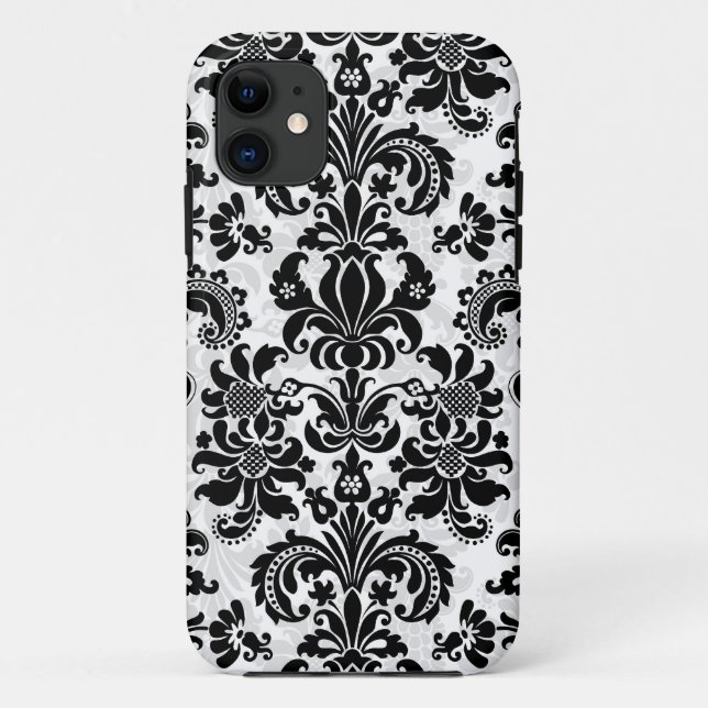 Vintage, schwarz-weiße Damaskus Case-Mate iPhone Hülle (Rückseite)