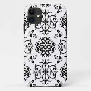 Vintage, schwarz-weiße Flora-Damast Case-Mate iPhone Hülle