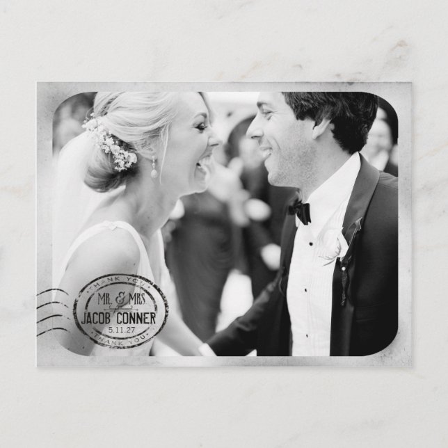 Vintage Schwarz-weiße Hochzeit Vielen Dank Postkarte (Vorderseite)