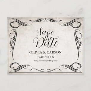 Vintage Schwarze Art Deco Hochzeit Save the Date Feiertagspostkarte