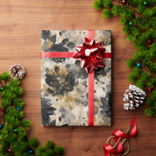 Vintage-Schwarze Blumen mit beigem Hintergrund und Geschenkpapier