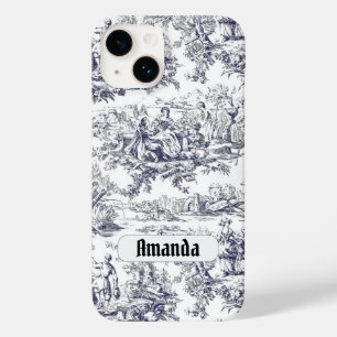 Vintage schwarze Blütentoile de jouy monogram Case-Mate iPhone 14 Hülle