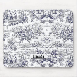 Vintage schwarze Blütentoile de jouy monogram Mousepad