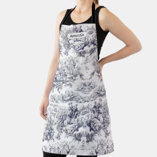 Vintage schwarze Blütentoile de jouy monogram Schürze