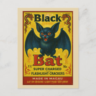 Vintage Schwarze Fledermaus Feuerwerksetikett Hall Postkarte
