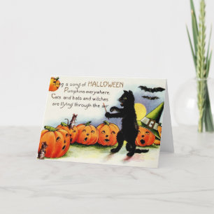 Vintage schwarze gefaltete Katze Halloweens danken Dankeskarte