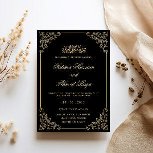 Vintage Schwarze-Gold-Islamische Hochzeit Einladung