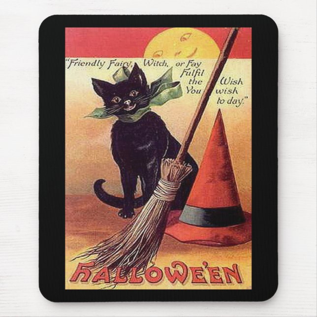 Vintage Schwarze Halloween-Katze Mousepad (Vorne)