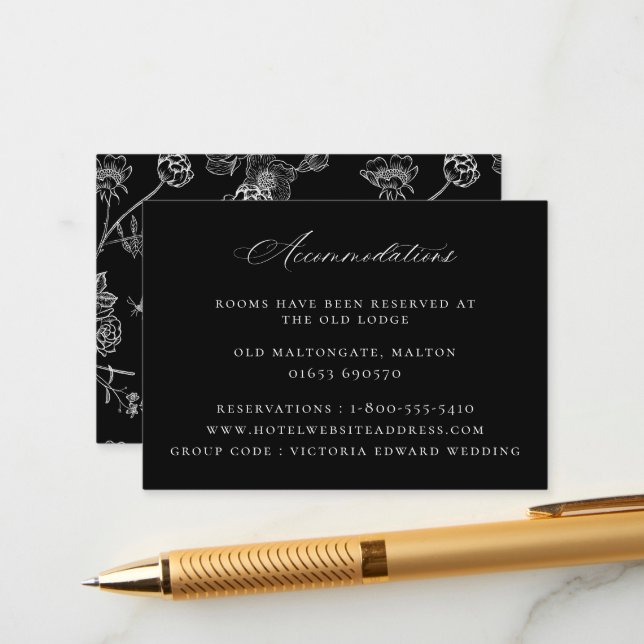 Vintage Schwarze Hochzeitsunterkünfte Begleitkarte (Vorderseite/Rückseite Beispiel)