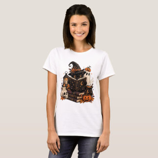 Vintage Schwarze Katze Buchliebhaber Halloween T-Shirt