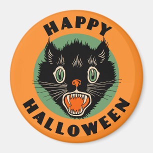 Vintage Schwarze Katze - glückliches Halloween Magnet