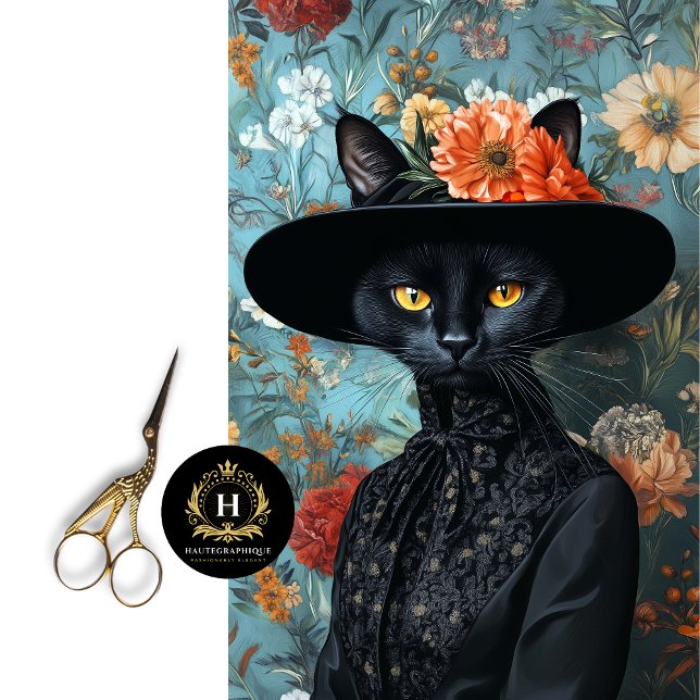 Vintage schwarze Katze in schwarzem Kleid Seidenpapier (Von Creator hochgeladen)