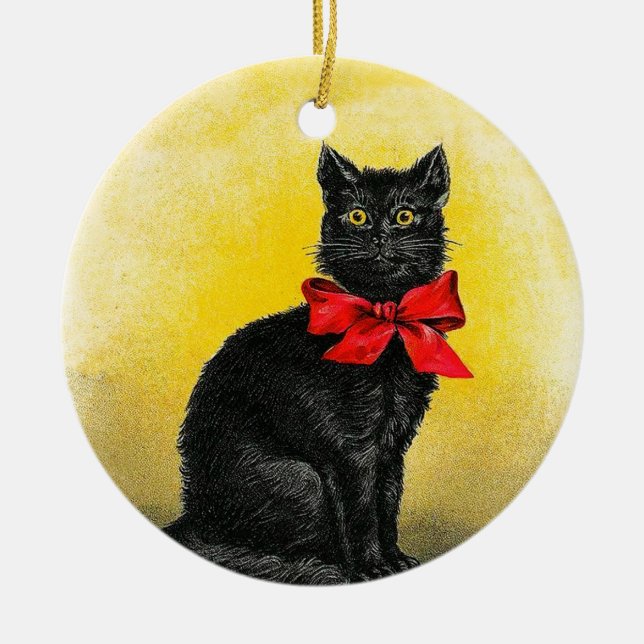 Vintage schwarze Katze Keramikornament (Vorne)