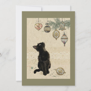 Vintage schwarze Katze mit Ornamenten Feiertagskarte