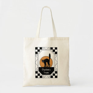 Vintage Schwarze Katze Orange Mond Halloween Süßig Tragetasche