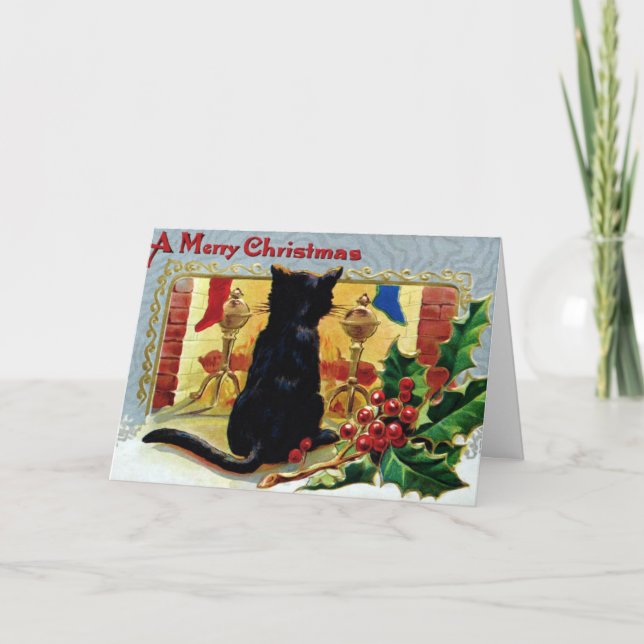 Vintage Schwarze Katze zu Weihnachten (Vorderseite)
