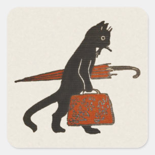 Vintage Schwarze Katzen-Aufkleber Quadratischer Aufkleber