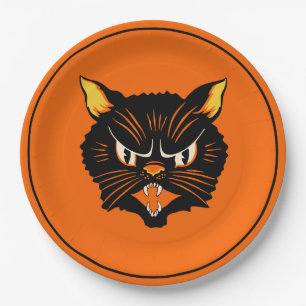 Vintage schwarze Katzen-Platte Halloweens Pappteller