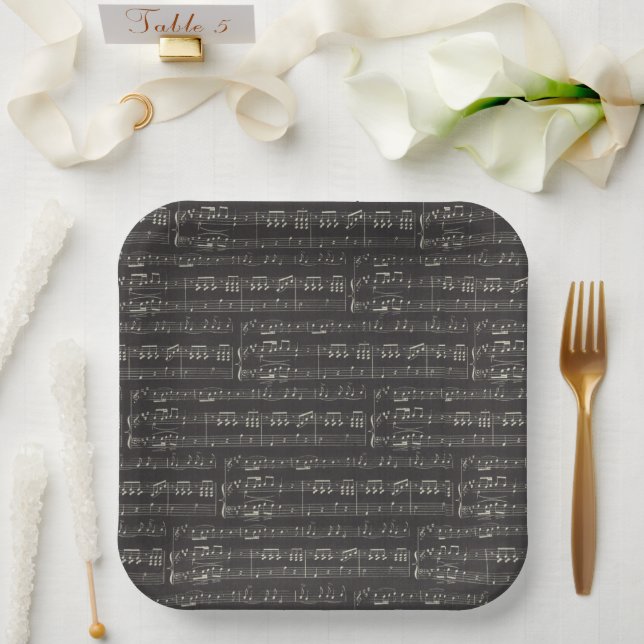 Vintage Schwarze Musiknote Muster Musiker Pappteller (Hochzeit)