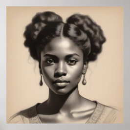 Vintage Schwarze Portraitskizze Poster