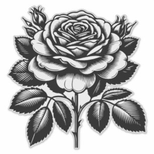 Vintage Schwarze Rose Botanische Illustration Aufkleber