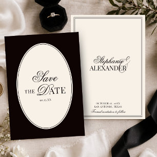 Vintage Schwarze und Elfenbeinfarbene Ovale Old Mo Save The Date