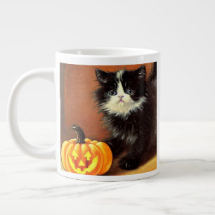 Vintage-schwarze-und-weiße-Halloween-Kätzchen Jumbo-Tasse