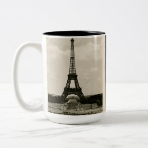 Vintage Schwarzer Eiffelturm in Weiß Zweifarbige Tasse