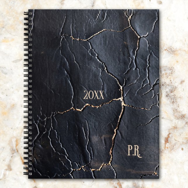 Vintage schwarzes Leder Planer (Planner featuring a vintage black leather design. You can add your custom initials)