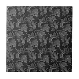 Vintage schwarzes und weißes Blattflora-Muster Fliese