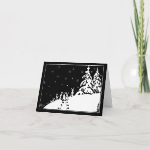 Vintage Schwarzweiss-Kunstkaninchen im Schnee Karte