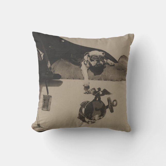 Vintage Schwarzweiss-Militärbulldoggen-Luftfahrt Kissen (Vorderseite)