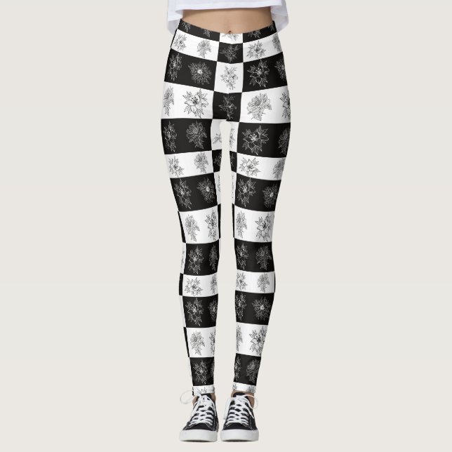 Vintage Schwarzweißmuster-Blume Leggings (Vorderseite)