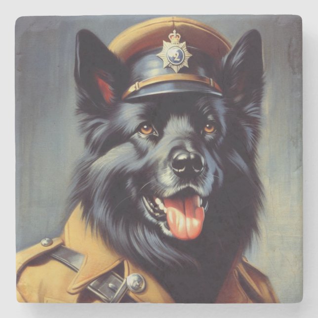 Vintage Schwarzwurtenmalerei Steinuntersetzer (Vorderseite)