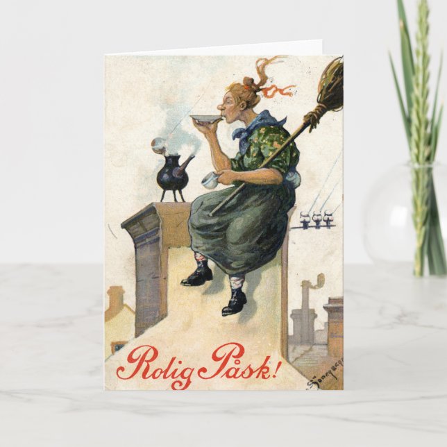 Vintage schwedische Ostermalkarte Feiertagskarte (Vorderseite)