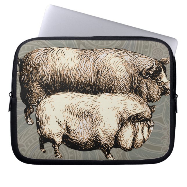 Vintage Schweine, zeichnend antike Schweine Laptopschutzhülle (Vorderseite)