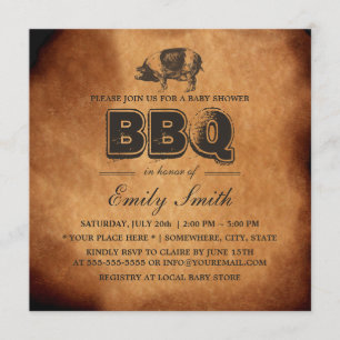 Vintage-Schweinebraten-Baby-Party-Grillfest Einladung