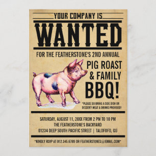 Vintage-Schweinebraten-Familien-Grillparty-Einladu Einladung