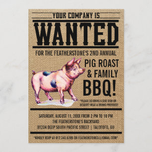 Vintage-Schweinebraten-Familien-Grillparty-Einladu Einladung